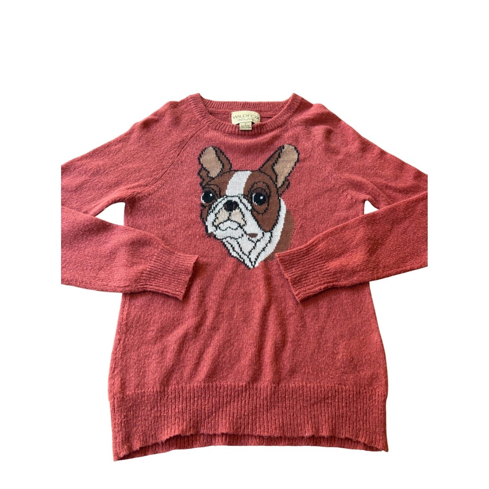 WILDFOX White Label French‎ Bulldog Knit Sweater Red Womens Size S